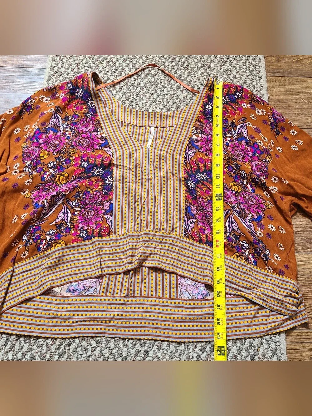 Free People Mix and Match Boho Floral V-Neck Long Sleeve Top Med